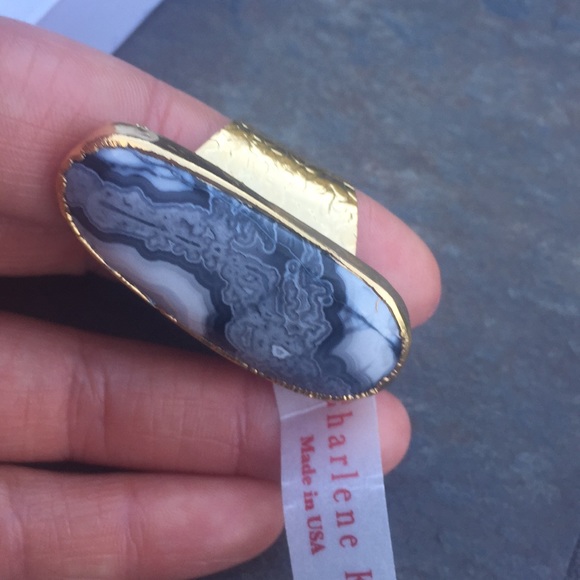 New Charlene K agate ring gold plated adjustable - Picture 6 of 8